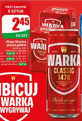 Piwo Warka jasne pełne promocja w Dino