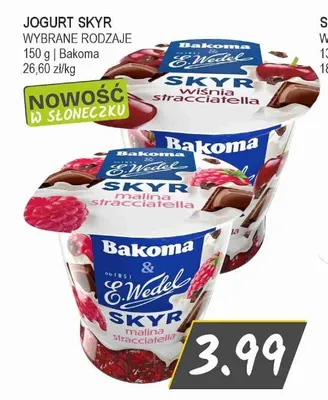 Jogurt Skyr Bakoma & E.Wedel malina stracciatella promocja w Słoneczko