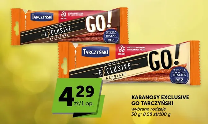 Kabanosy Exclusive Go drobiowe z wieprzowiną Tarczyński promocja w Euro Sklep