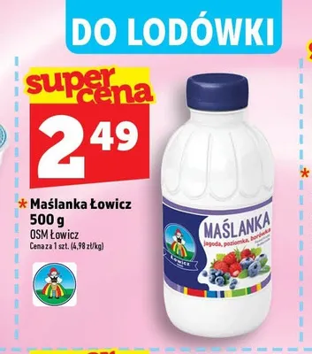 Maślanka o smaku jagody poziomki i borówki Łowicz promocja w TOPAZ