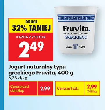 Jogurt naturalny typu greckiego Fruvita promocja w Biedronka