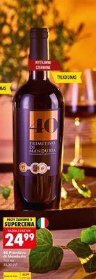 Wino 40 Primitivo di Manduria wytrawne czerwone promocja w Biedronka