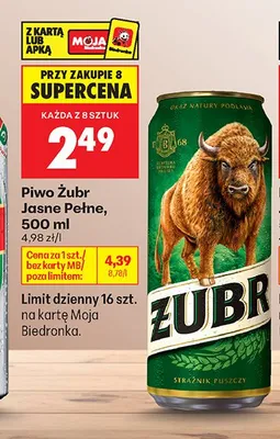 Piwo Żubr Jasne Pełne promocja w Biedronka