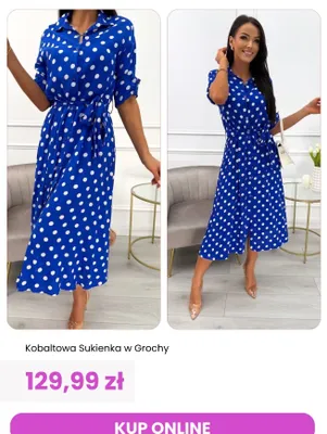 Sukienka kobaltowa w grochy ModnaKiecka.pl promocja w Modna Kiecka