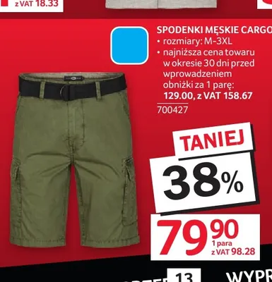 Spodenki męskie cargo promocja w Selgros