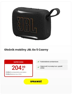 Głośnik mobilny JBL Go 5 Czarny promocja w Media Expert