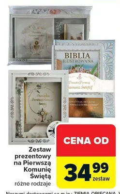 Zestaw prezentowy na Pierwszą Komunię Świętą różne rodzaje promocja w Carrefour