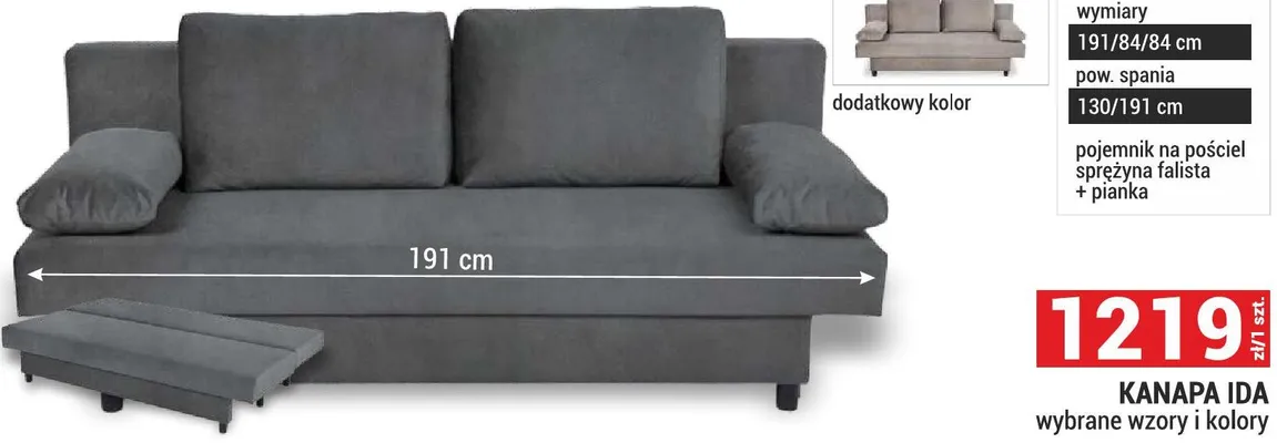 Kanapa Ida 191/84/84cm wybrane wzory i kolory promocja w Merkury Market