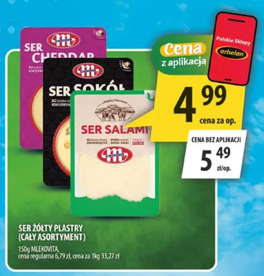 Ser żółty plastry Cheddar Mlekovita promocja w Arhelan