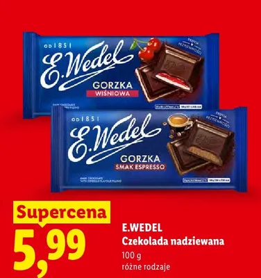 Czekolada gorzka nadziewana wiśniowa E.Wedel promocja w Lidl