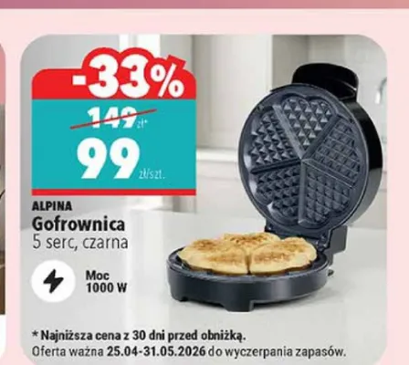 Gofrownica ALPINA 5 serc czarna 1000W promocja w Biedronka