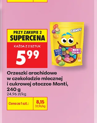Orzeszki arachidowe w czekoladzie mlecznej i cukrowej otoczce Monti promocja w Biedronka