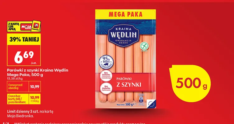 Parówki z szynki Kraina Wędlin Mega Paka promocja w Biedronka