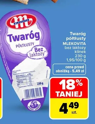 Twaróg półtłusty bez laktozy Mlekovita klinek promocja w Carrefour