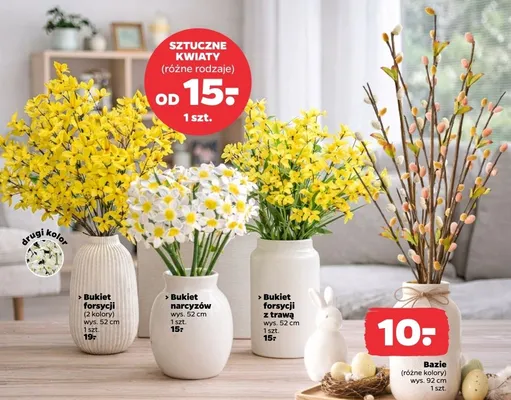 Sztuczne kwiaty bukiet forsycji z trawą promocja w Netto