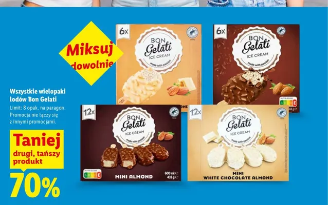 Lody mini z migdałami Bon Gelati 12-pak promocja w Lidl