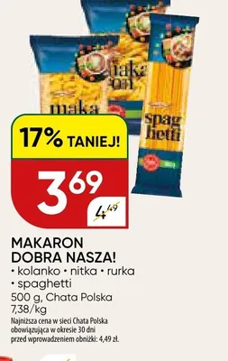 Makaron Dobra Nasza! nitka promocja w Chata Polska