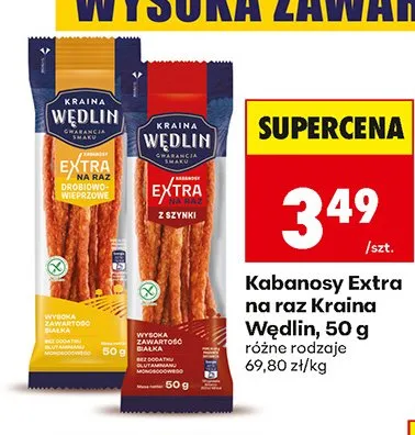 Kabanosy Extra Na Raz drobiowo-wieprzowe Kraina Wędlin promocja w Biedronka