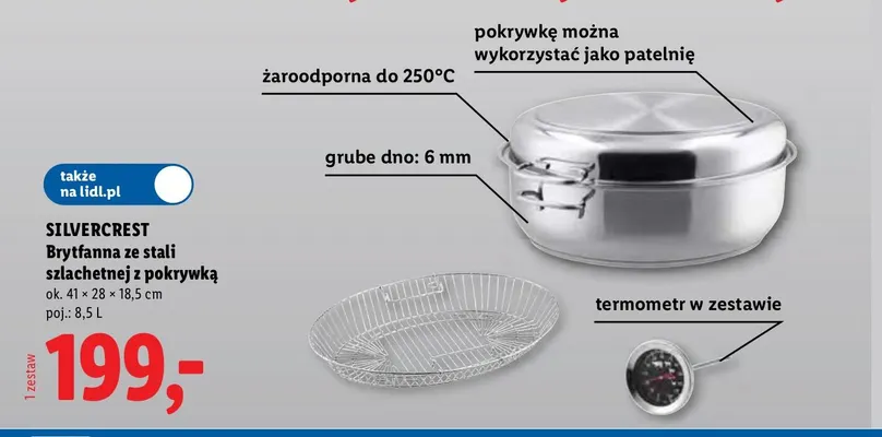 Brytfanna ze stali szlachetnej z pokrywką Silvercrest promocja w Lidl