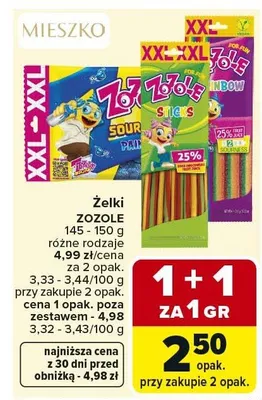 Żelki ZOZOLE 145-150 g różne rodzaje promocja w Carrefour