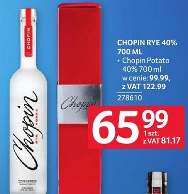 Chopin Rye 40% 700 ml promocja w Selgros
