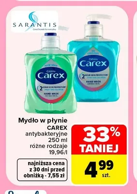 Mydło w płynie antybakteryjne Carex Aloe Vera promocja w Carrefour