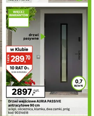Drzwi wejściowe Auria Passive antracytowe promocja w Leroy Merlin