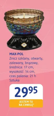 Znicz szklany otwarty zalewany brązowy Max-Pol promocja w Drogerie DM