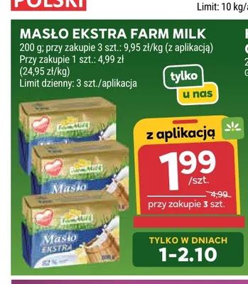Masło ekstra Farm Milk promocja w Stokrotka