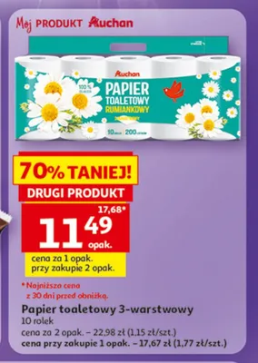 Papier toaletowy rumiankowy 3-warstwowy Auchan promocja w Auchan