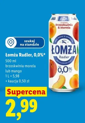 Piwo łomża radler 0,0% brzoskwinia-morela lub mango promocja w Lidl