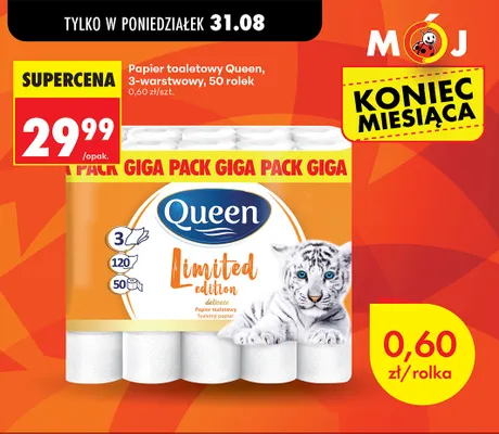Papier toaletowy Queen 3-warstwowy 50-pak promocja w Biedronka