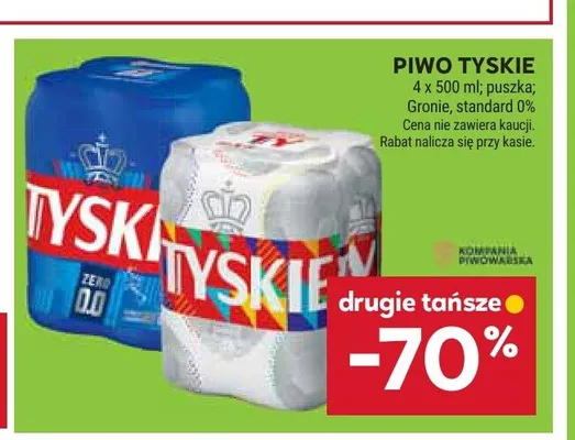 Piwo bezalkoholowe Tyskie Standard 4-pak promocja w Stokrotka