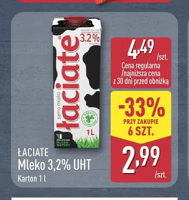 Mleko UHT Łaciate 3,2% promocja w Aldi