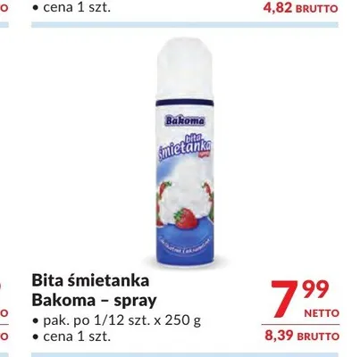 Bita śmietanka Bakoma spray promocja w Makro