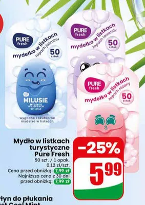 Mydło w listkach turystyczne Pure Fresh promocja w Dino
