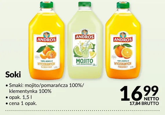 Sok Andros mojito 100% promocja w Makro