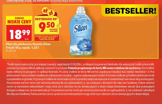 Płyn do płukania tkanin Silan Fresh Sky promocja w Biedronka