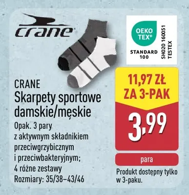 Skarpety sportowe damskie 3-pak Crane promocja w Aldi