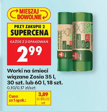 Worki śmieci wiązane 35l, 30szt promocja w Biedronka