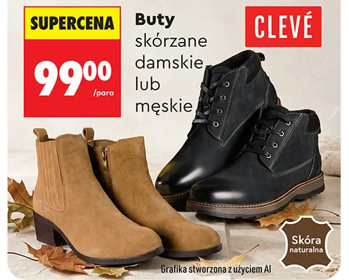 Buty skórzane męskie Clevé promocja w Biedronka