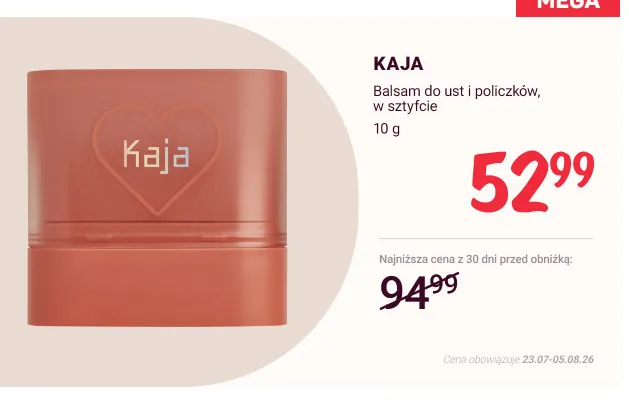 Balsam do ust i policzków KAJA w sztyfcie promocja w Rossmann