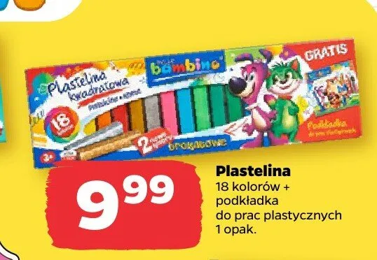 Plastelina kwadratowa Bambino 18 kolorów z podkładką promocja w Netto