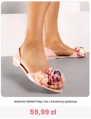 Balerinki Meliski Peep Toe z Kwiatową Aplikacją promocja w Renee
