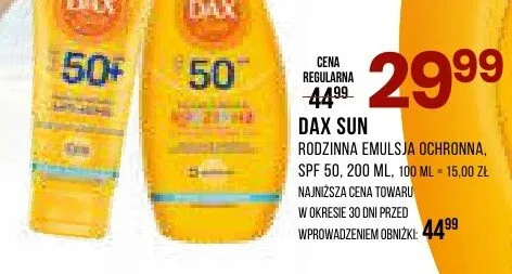 Rodzinna emulsja ochronna SPF 50 Dax Sun promocja w Drogerie Natura