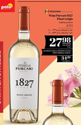 Wino Purcari 1827 Pinot Grigio białe wytrawne mołdawskie promocja w POLOmarket