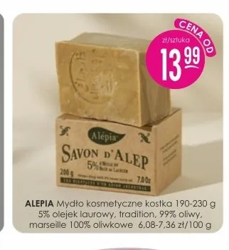 Mydło kosmetyczne kostka Alepia 99% oliwy promocja w Drogerie Jasmin