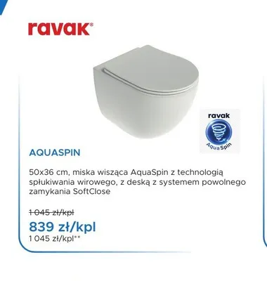 Miska WC wisząca Ravak Aquaspin z deską promocja w Blu Salony Łazienek
