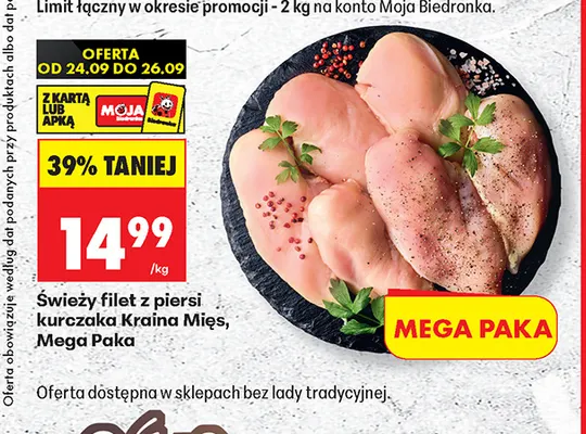 Świeży filet z piersi kurczaka Kraina Mięs Mega Paka promocja w Biedronka