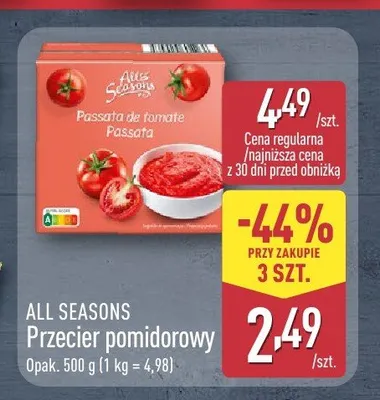 Przecier pomidorowy Passata All Seasons promocja w Aldi